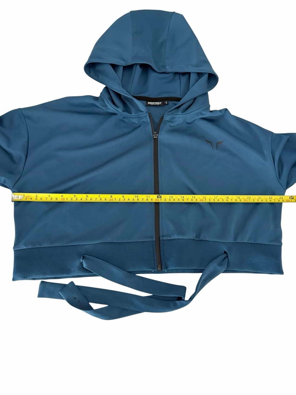 SQUATWOLF Teal Do-Knot Zip Crop Hoodie Athleisure Gym Jacket s - Picture 8 of 11